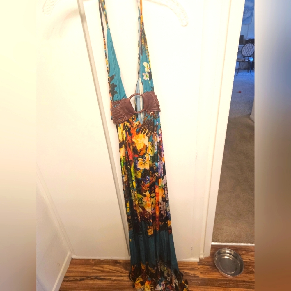Sky Floral Halter Maxi Dress sz M